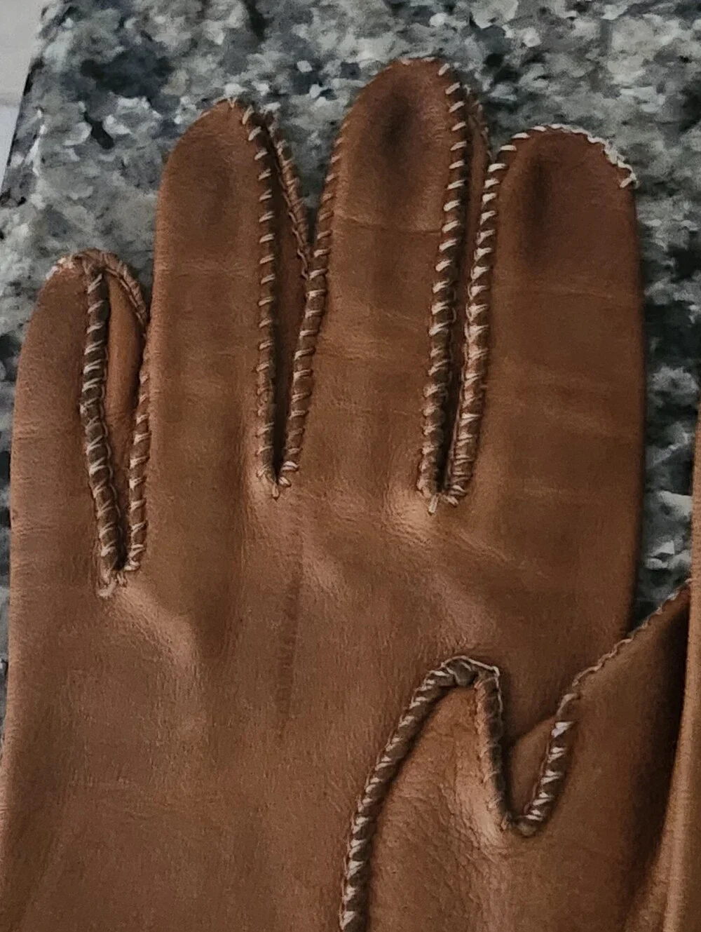 Vtg Stitched Detailing Brown Leather Gloves